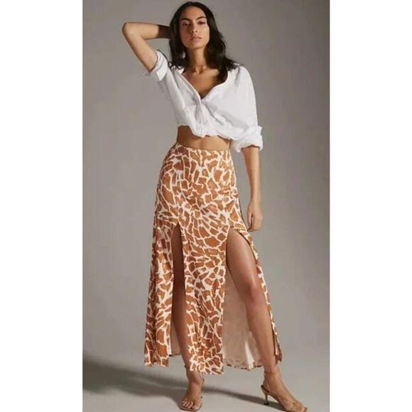 New lAnthropologie x Maeve Printed High-Slit Maxi Skirt Size 14 NEW - Picture 1 of 5